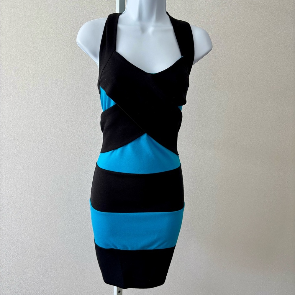 Dot's Dress 1X Y2K Color-block CrissCross Back BodyCon Romantic Goth